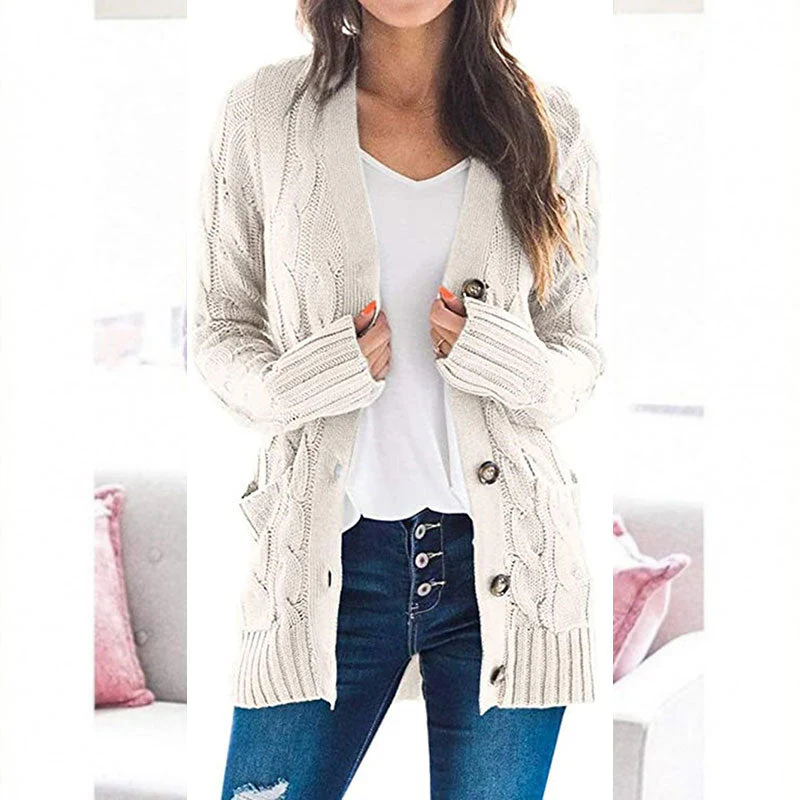 💐Autumn Big Sale-50% Off💕Women's Fall Casual Long Sleeve Button Down Open Front Cable Knit Cardigan - Image 10