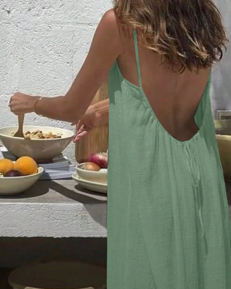 💕LAST DAY SALE: ONLY £12.99!!💃Women's Solid Color Backless Cami Dress - Image 13