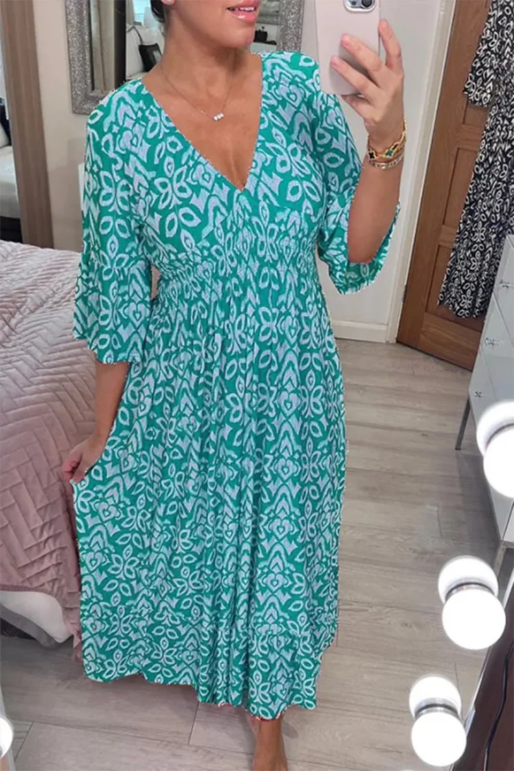 🔥LAST DAY SALE 49% OFF🔥Bohemian Casual Print V-neck Waist Wrap Long Dress - Image 4