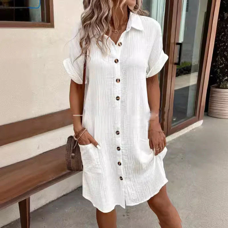 💎50% OFF! 💎 Women's Buttoned Short Sleeve Pocket Shirt Dress – Cotton Blend, Relaxed Fit & Everyday Versatility (M–2XL) 👗🌿 - Image 13