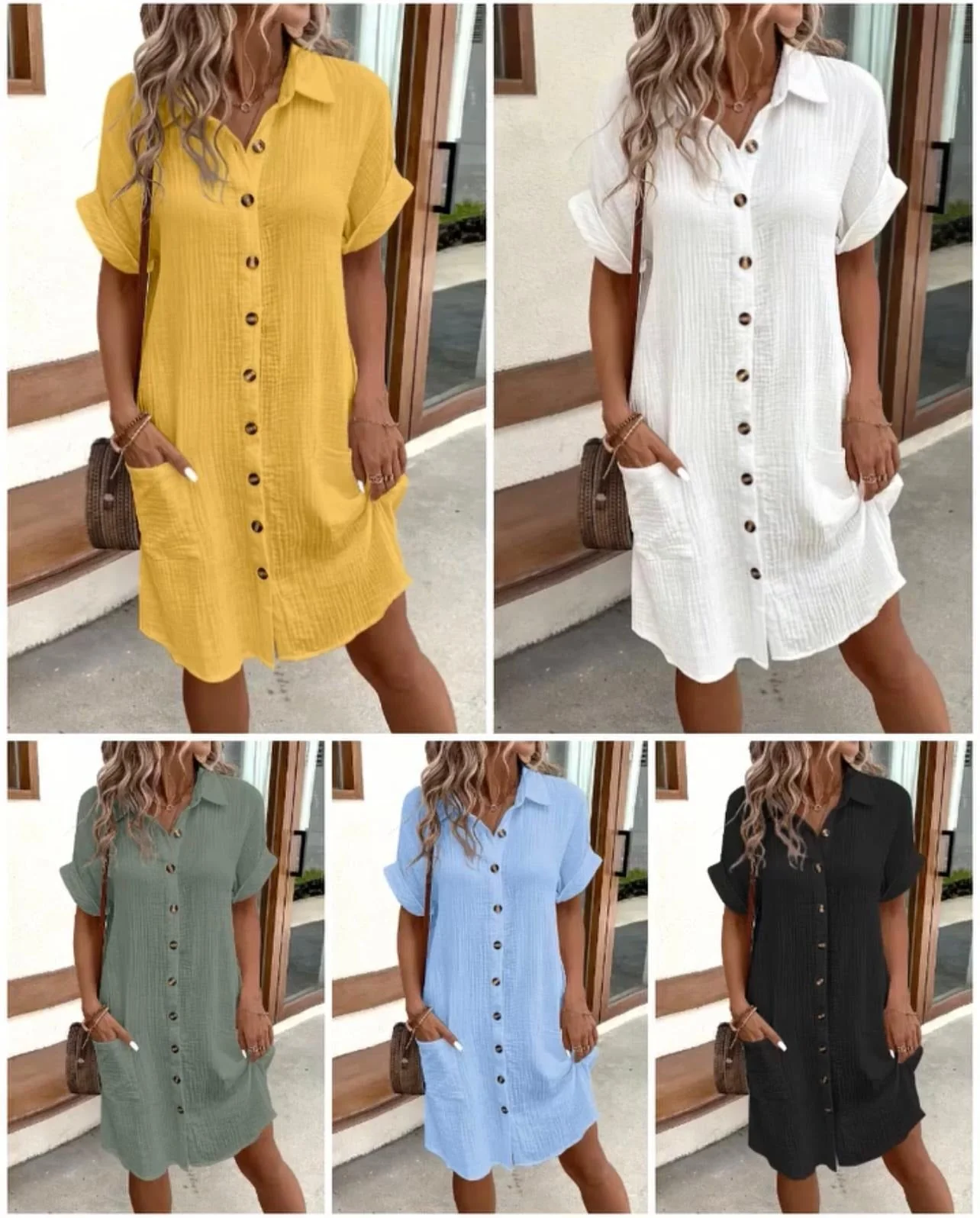 💎50% OFF! 💎 Women's Buttoned Short Sleeve Pocket Shirt Dress – Cotton Blend, Relaxed Fit & Everyday Versatility (M–2XL) 👗🌿 - Image 2