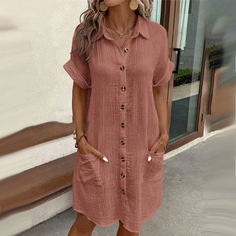 💎50% OFF! 💎 Women's Buttoned Short Sleeve Pocket Shirt Dress – Cotton Blend, Relaxed Fit & Everyday Versatility (M–2XL) 👗🌿 - Image 7