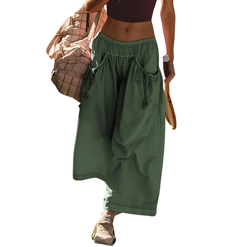 Casual Cropped Wide-Leg Beach Pants - Image 10