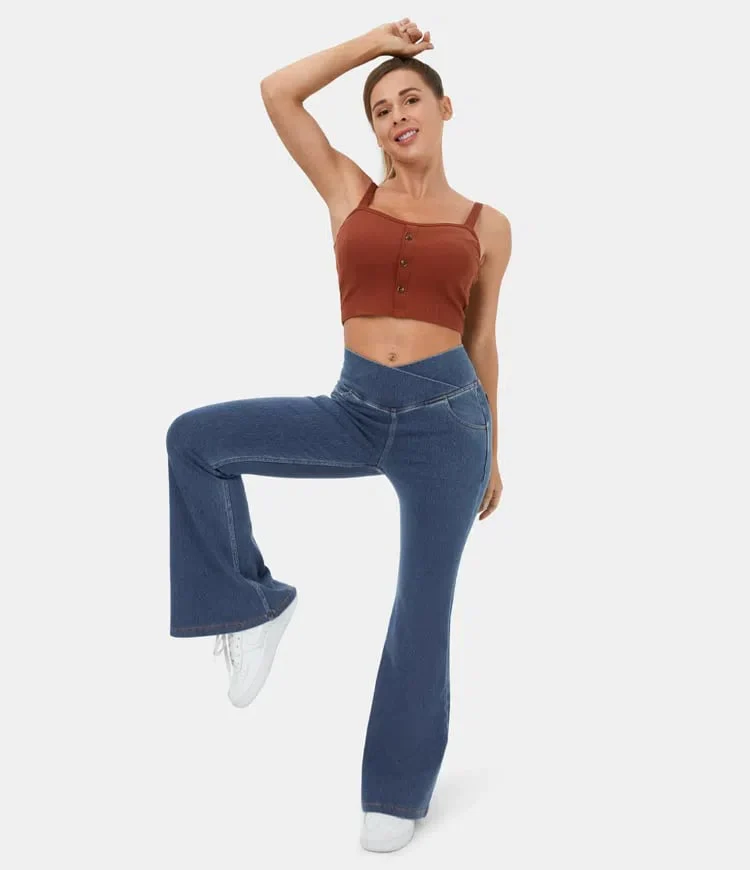 🔥HOT SALE-49% OFF🔥Stretchy Denim High Waisted Crossover Flare Pants👖 - Image 3