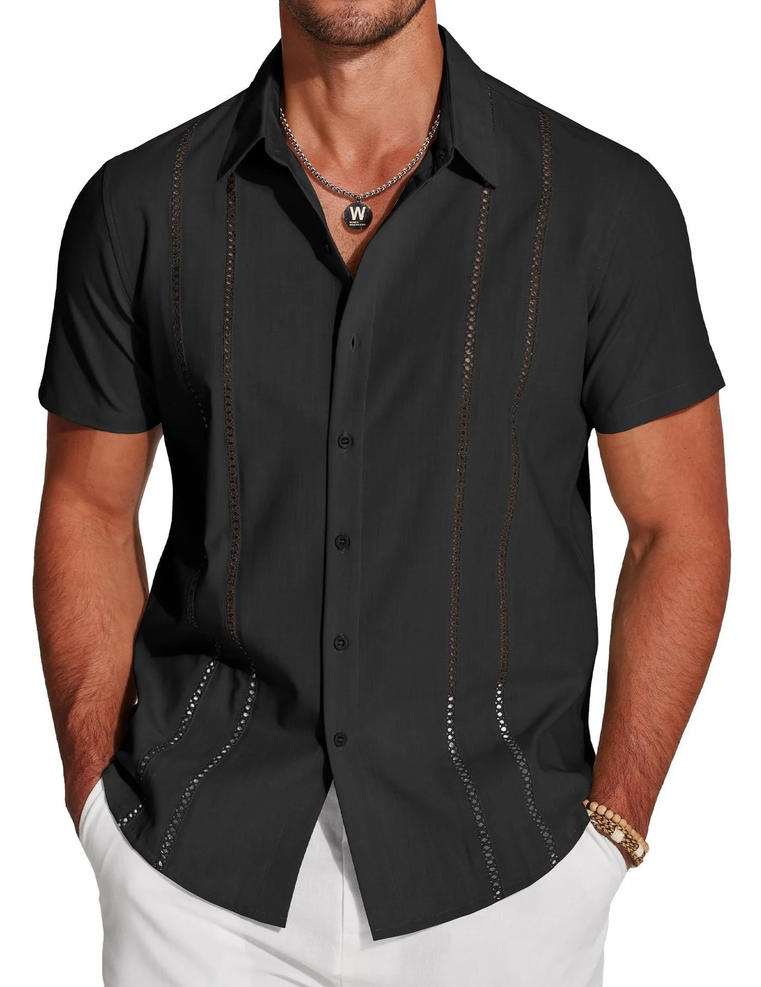 🔥Father's Day Deal: 49% OFF -Men's Cuba Guayabera Exquisite Hollow Embroidered Button Front Shirt - Image 2