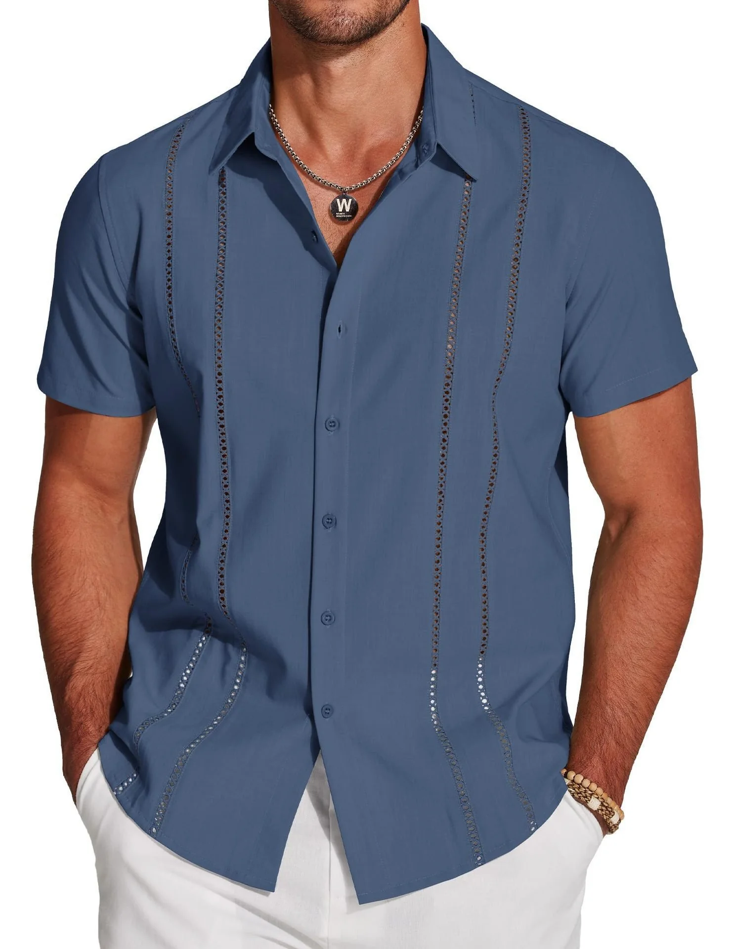 🔥Father's Day Deal: 49% OFF -Men's Cuba Guayabera Exquisite Hollow Embroidered Button Front Shirt - Image 5