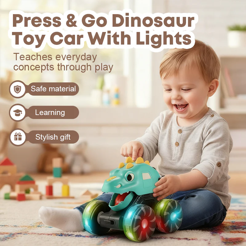 🎅LAST DAY SPECIAL PRICE: Only £8.99! 🔥Press & Go Dinosaur Toy Car With Lights🦖