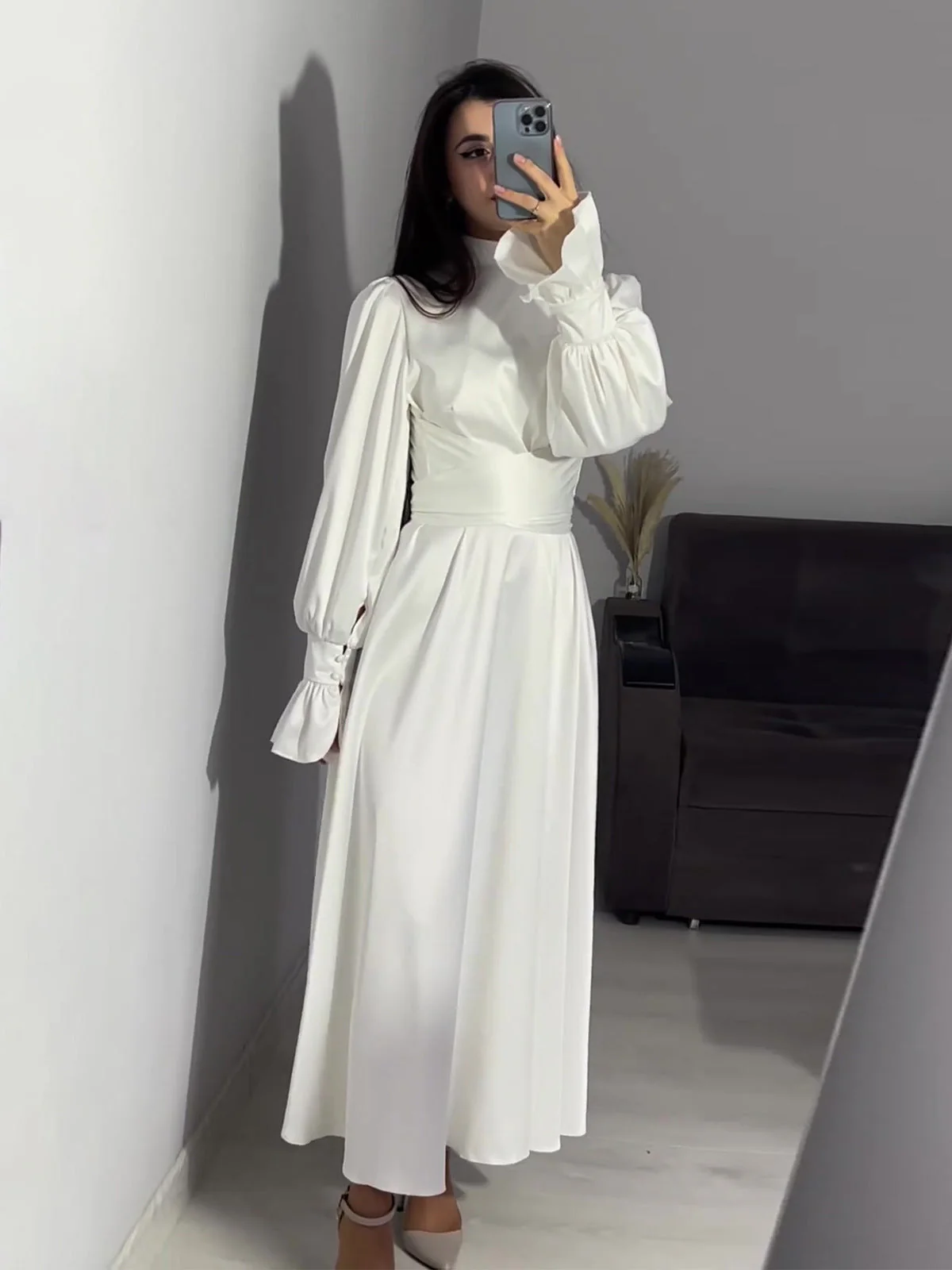 💖Limited Sale 49% OFF💖Women's Elegant waisted pleated cuff dress - Image 6