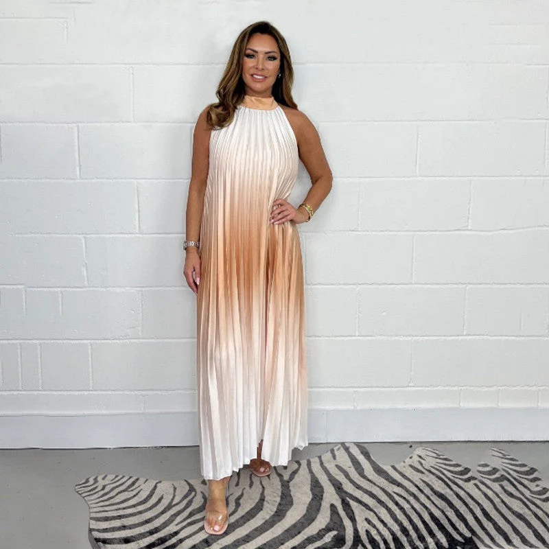 🔥Last Day Special Price £15.99!!💥-💃 Gradient Pleated Halter Neck Dress - Image 2