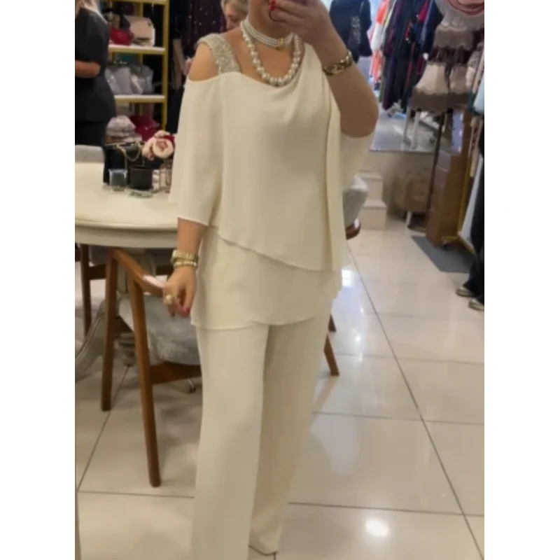 Elegant Cold-Shoulder Top & Wide-Leg Pants Set - Image 7