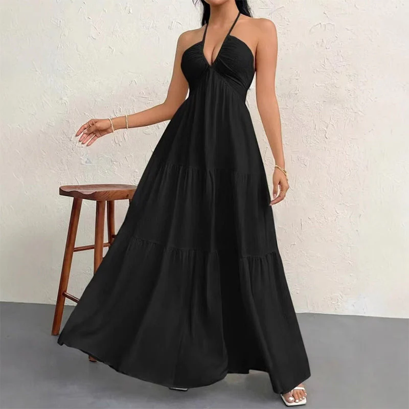 💃New Arrival Special Price:£15.99!!✨Halter Neck Backless Tiered Maxi Dress - Image 11