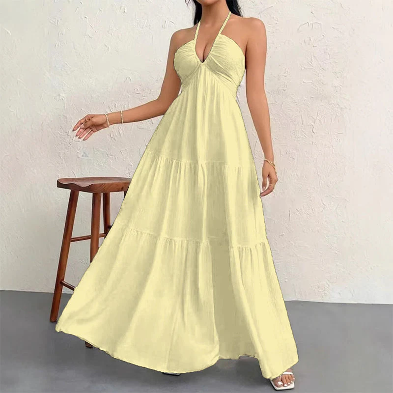 💃New Arrival Special Price:£15.99!!✨Halter Neck Backless Tiered Maxi Dress - Image 12