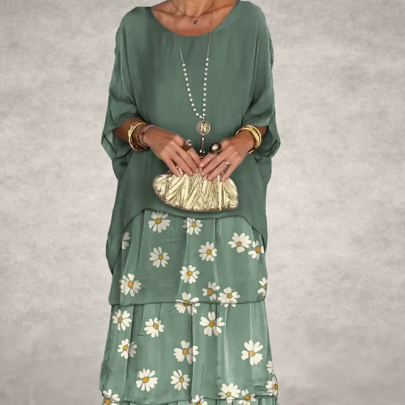 Elegant Round Neck Mesh Floral Layered Dress - Image 2