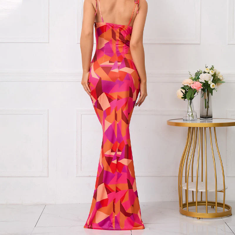 Fishtail Hem Floral Print Prom Dresses - Image 4