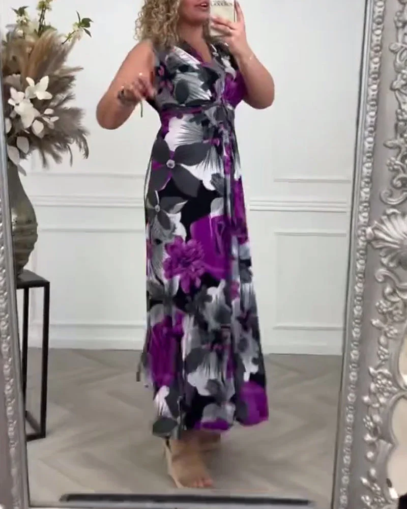 🔥New Hot Sales - 75% OFF😍Floral print sleeveless pleated elegant dress - Image 3