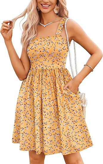 ⏰Hot Sale 49% Off💃Women's Summer Dresses Casual Square Neck Floral Sundress With Pockets - Image 4