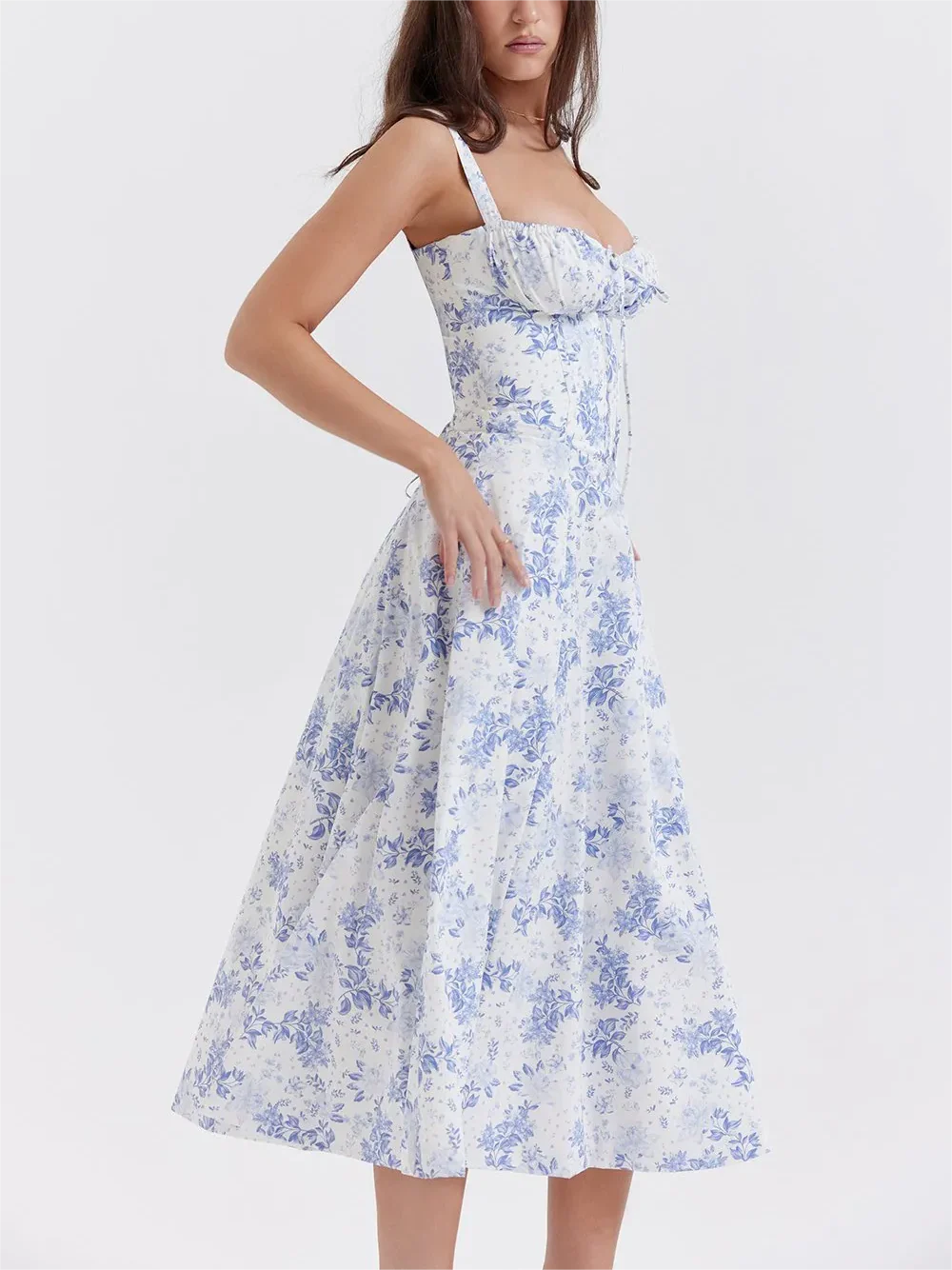 💕HOT SALE 49% OFF💕Frenchy Style All Over Print Ruched Women Lace Up Dress🌸 - Image 27