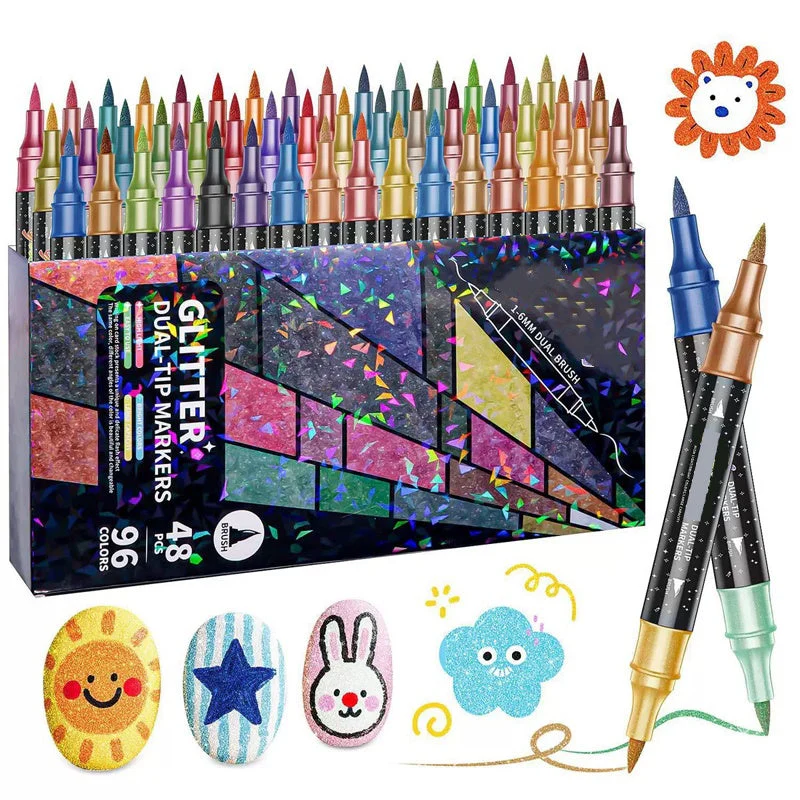 🎨Glitter Effect Brush Markers🥇✨: Create Sparkling Art Smoothly 🥳(🌈24-96 Colors | Smooth No Clog | No Bleed Through📝) - Image 12