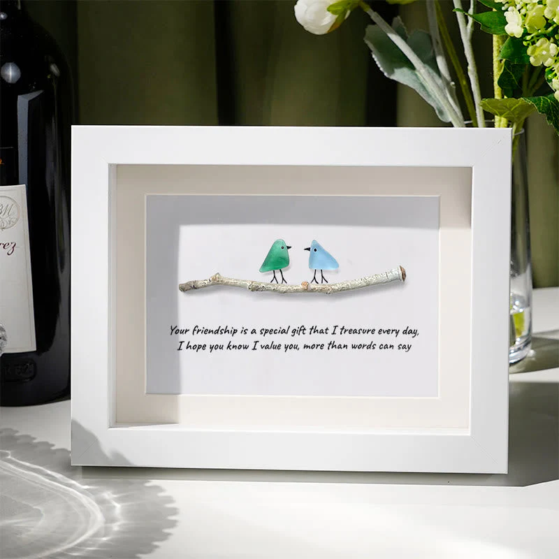 Handmade Friendship Quote With Birds Sea Glass Framed Art - Image 7