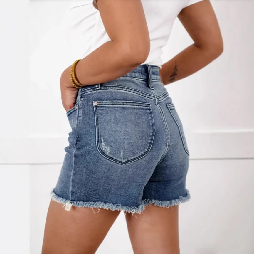 💖LAST DAY SALE 50% OFF🩳High Rise Frayed Hem Cut Off Jean Shorts - Image 13