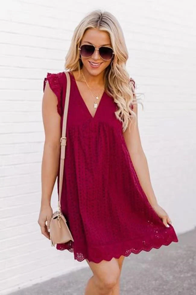💖Hot Sales 49% OFF💖Women's V-neck Short-sleeved Hollow Lace Dress👗 - Image 11