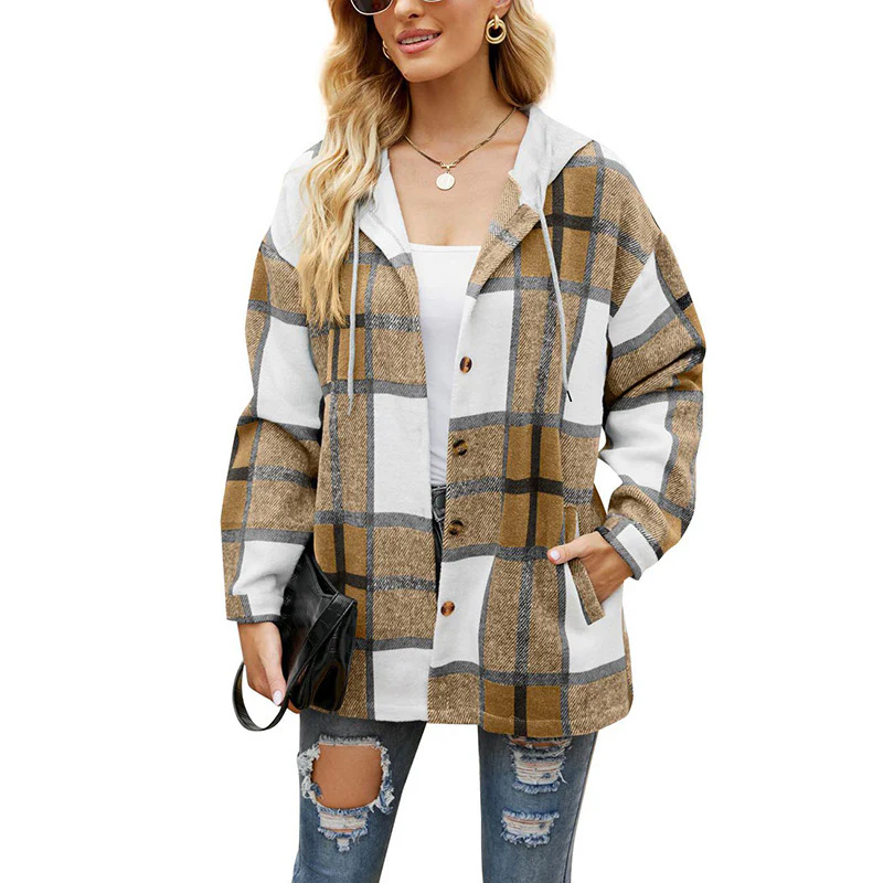 ⏰HOT SALE-WOMEN'S PLAID BUTTON DOWN FLEECE LINED HOODED JACKETS WARM COAT - Image 6