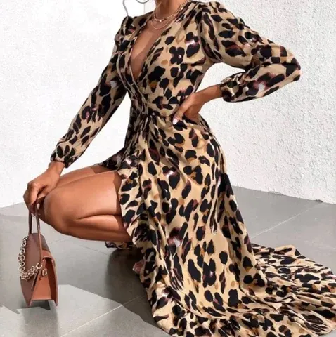 💃LAST DAY SALE 49% OFF🔥Women's Leopard Print V-Neck Long Sleeved Dress - Image 7