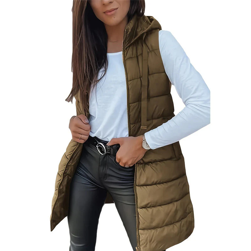⏳LIMITED SALE 70% OFF✨Women’s Zip-Up Long Puffer Vest👗 | Solid Color | Sleeveless | Hooded | Winter Wear 💕 - Image 12