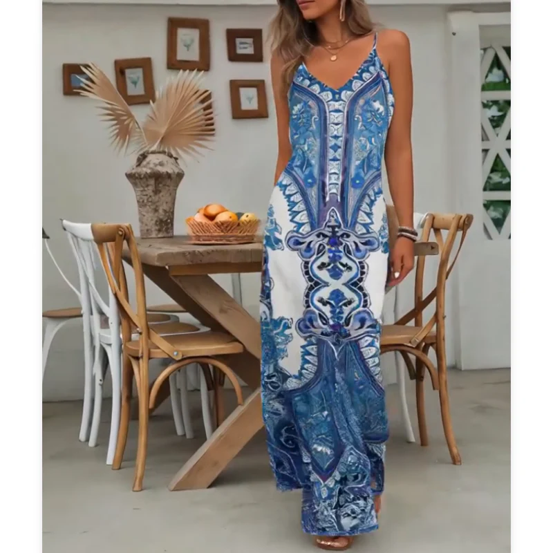 ⏰LAST DAY SALE: ONLY £13.99!!🎁Women’s Retro Print V-Neck Sleeveless Maxi Dress - Image 6