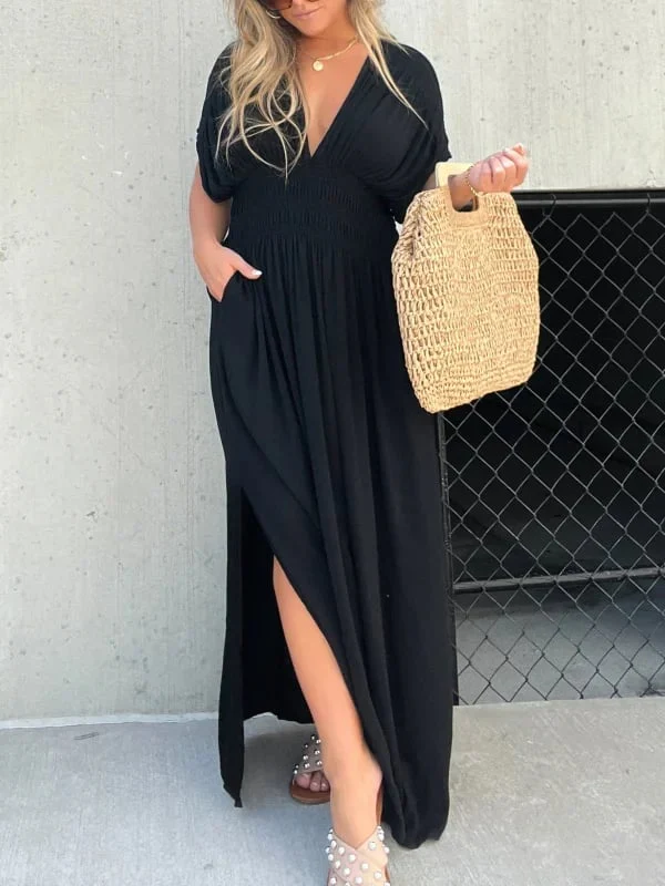 💗NEW IN SALE 50% OFF💗SLIT V-NECK EFFORTLESS MAXI LONG DRESS - Image 11