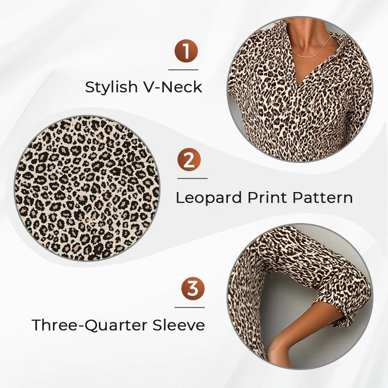 💥LAST DAY SALE 50% OFF👗Women's Trendy Leopard Print V-Neck Loose Fit Dress - Image 8
