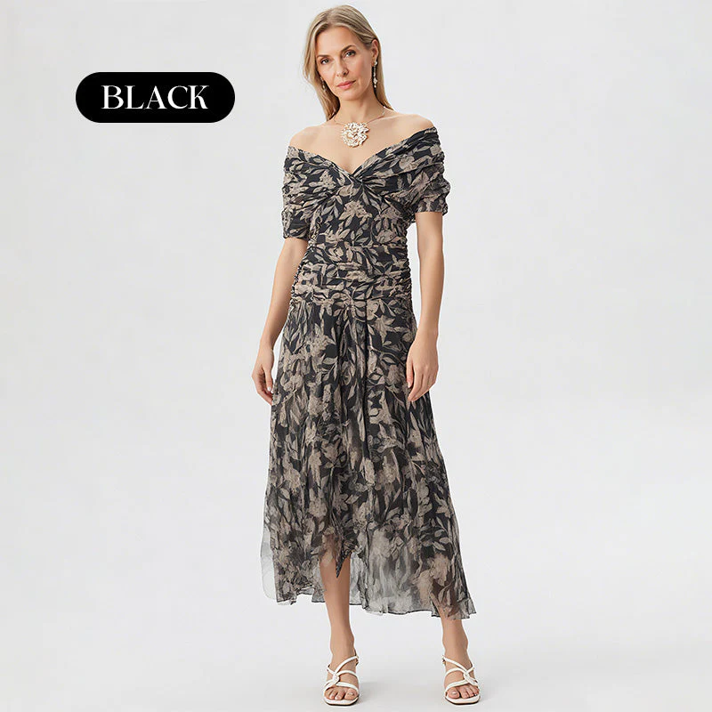 ⏳Time-limited Special⏰ Women's Off-the-Shoulder V-Neck Printed Dress - Image 15