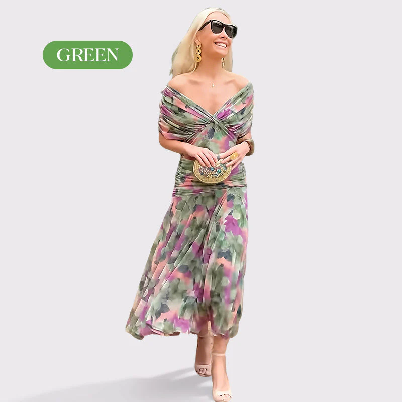⏳Time-limited Special⏰ Women's Off-the-Shoulder V-Neck Printed Dress - Image 17