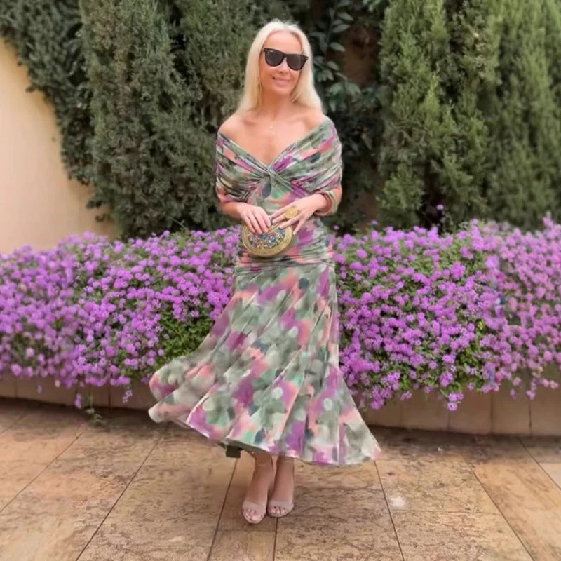 ⏳Time-limited Special⏰ Women's Off-the-Shoulder V-Neck Printed Dress - Image 8