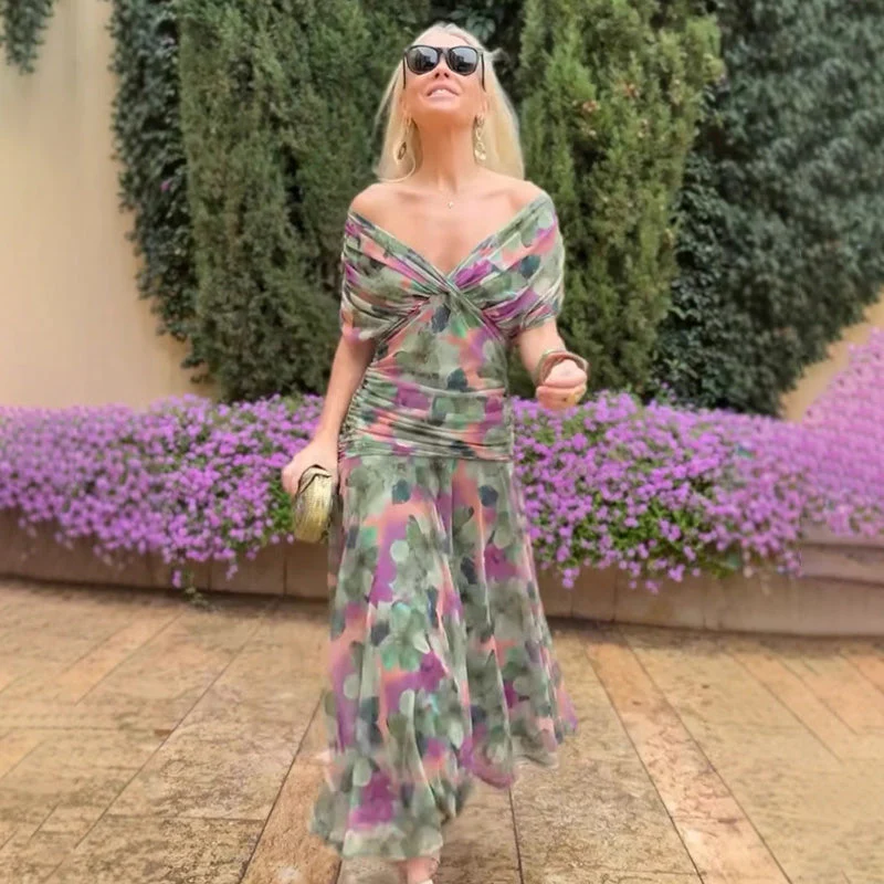 ⏳Time-limited Special⏰ Women's Off-the-Shoulder V-Neck Printed Dress - Image 9