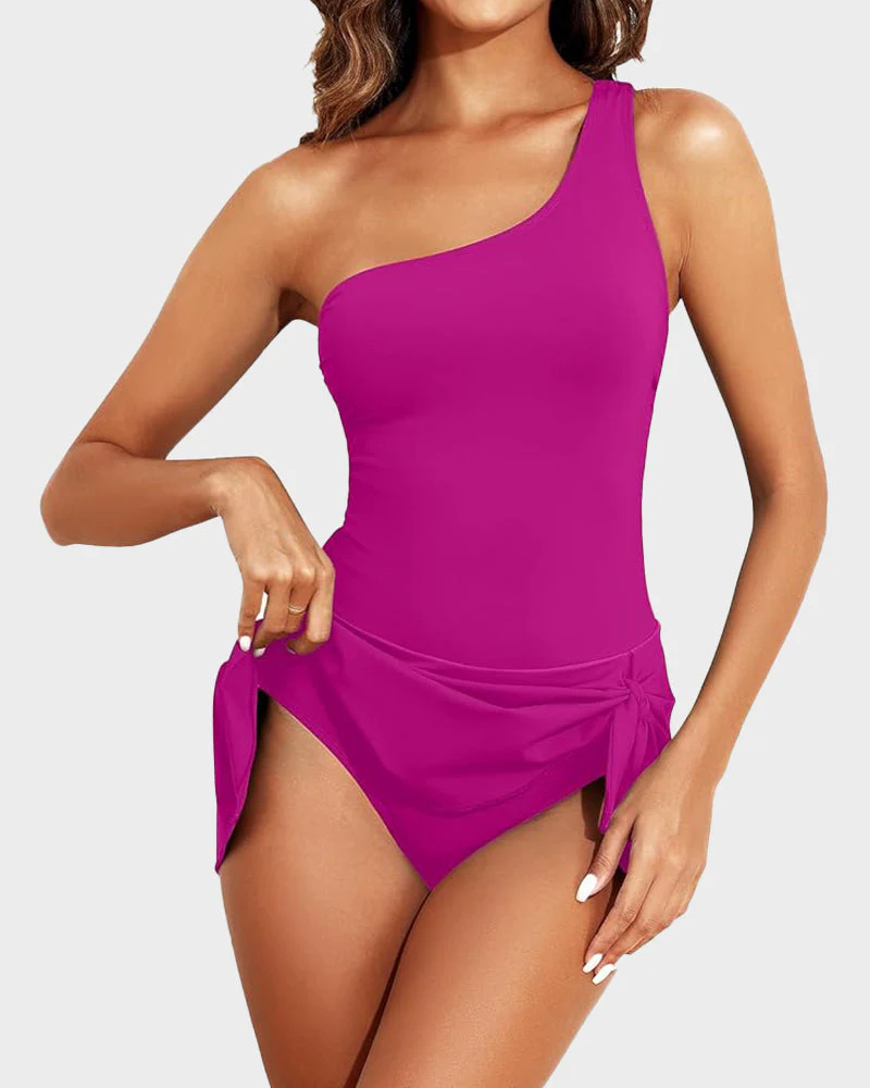 ⛱️Last Day Sale 49% OFF🔥One Shoulder Skirted One Piece Swimsuit - Image 8