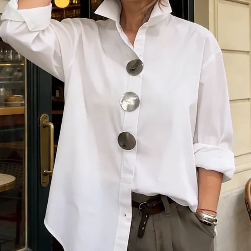 Women's Oversized Button-Down Shirt with Statement Buttons - Image 2