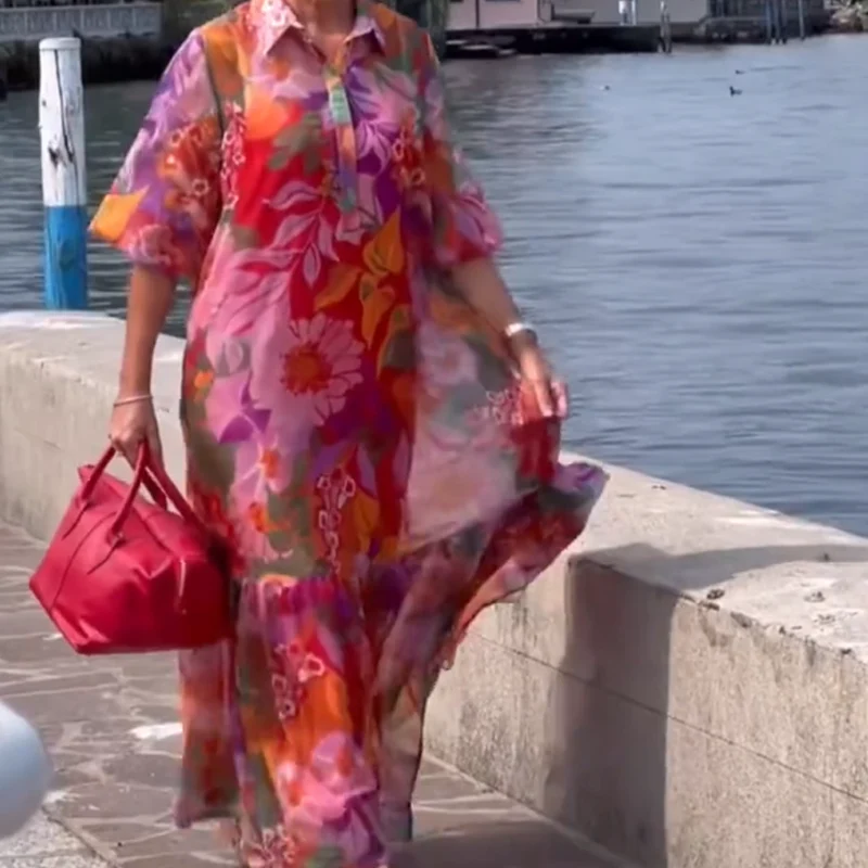 🎉🛍️Summer Limited Edition👗Red Floral Printed Chiffon Dress - Image 8
