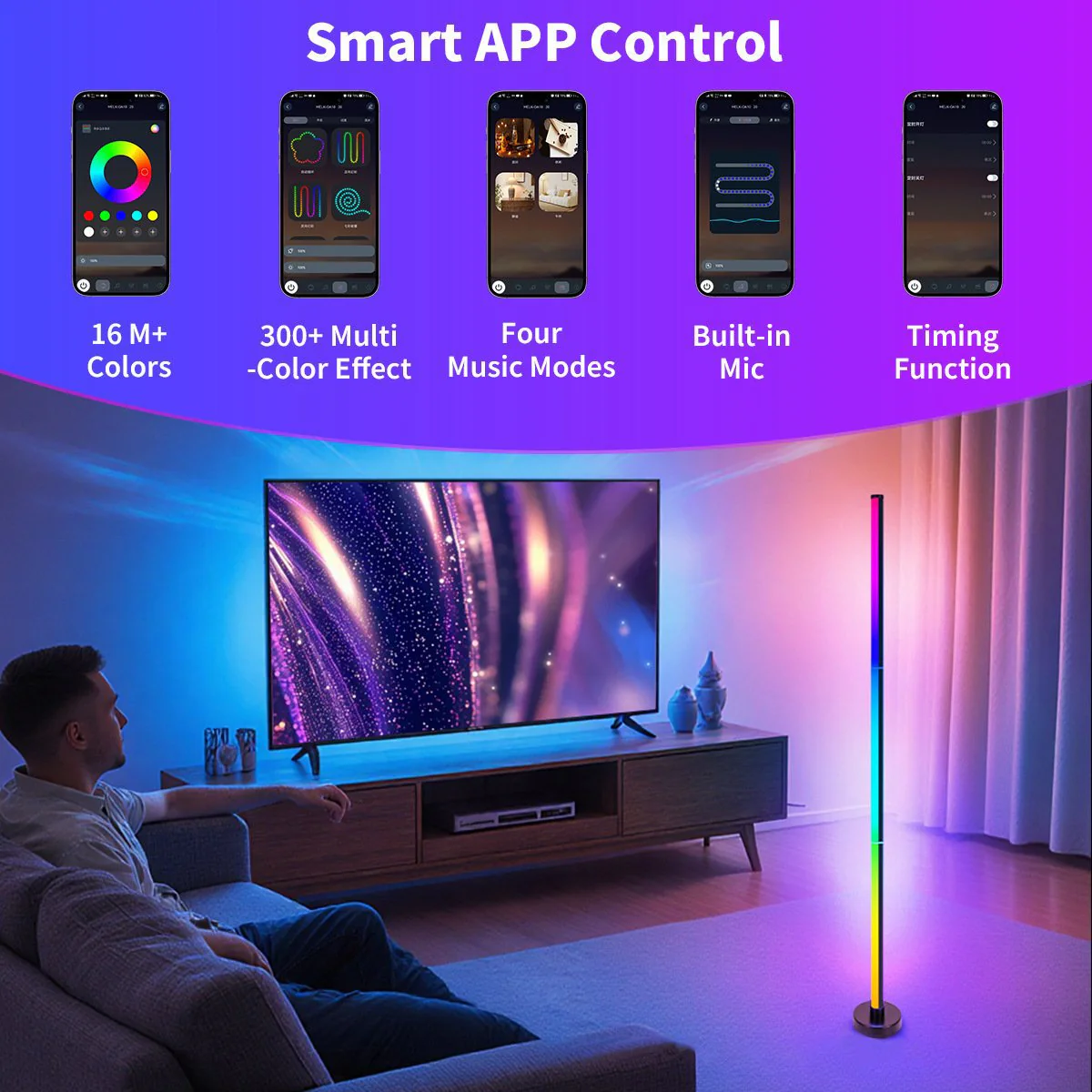 🎅Special Price: Only £12.99!! 🎉🌲Smart RGB + IC LED floor lamp with remote control and USB power supply - Image 5