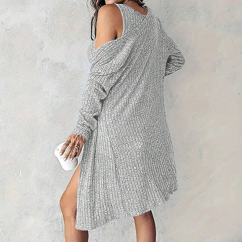 Ribbed Knit Bodycon Dress and Cardigan Set - Image 3