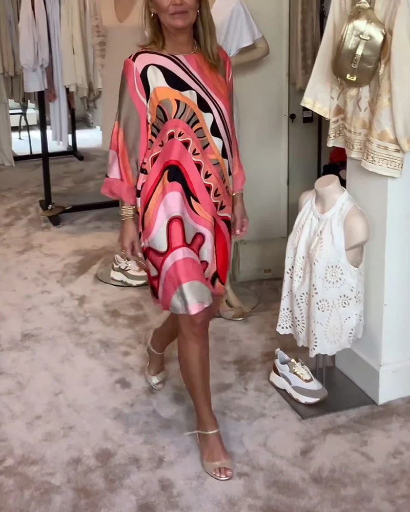 🔥LIMITED SALE 49% OFF🔥Round neck fashionable printed midi dress - Image 5