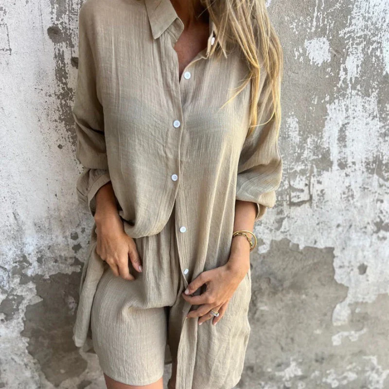 💖LAST DAY SALE ONLY £15.99!!💖Women's Casual Long Sleeve Shirt & Shorts Two-Piece Set - Image 14