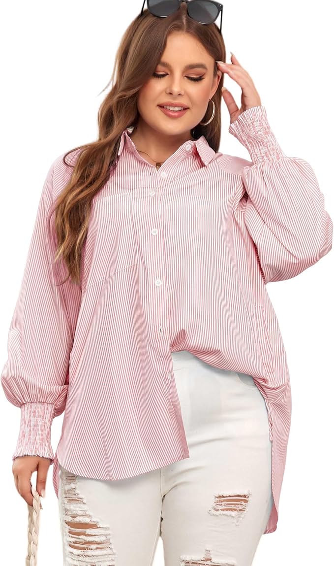 🔥LAST DAY SALE 49% OFF🏆️Mid-length smocked shirt with striped lapel and oversized drawdown sleeves - Image 8