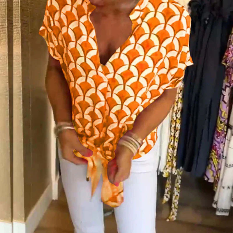 🔥💝Short-Sleeved V-Neck Printed Casual Top - Image 11