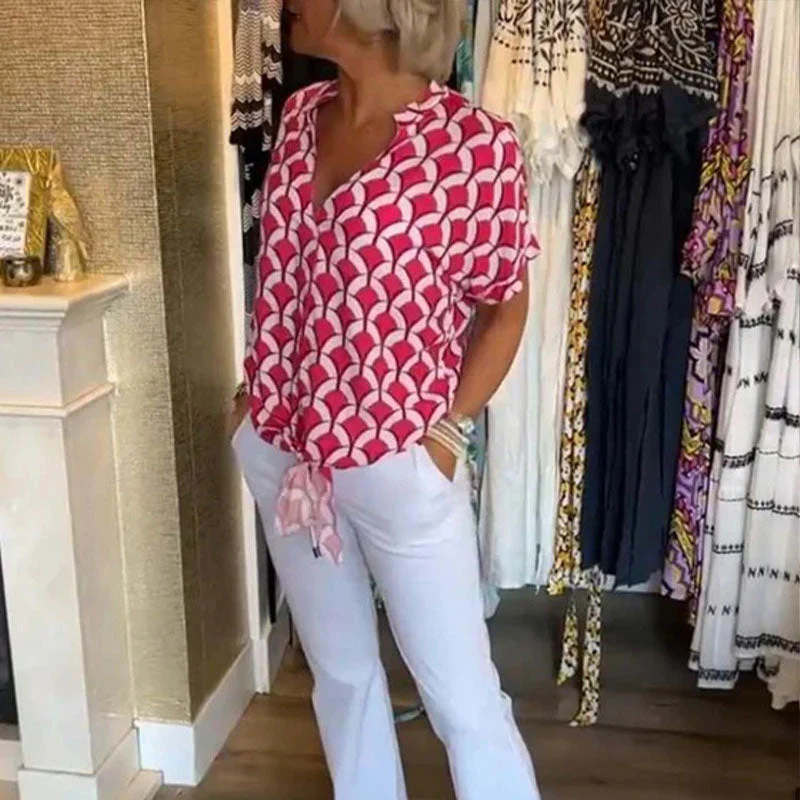 🔥💝Short-Sleeved V-Neck Printed Casual Top - Image 2