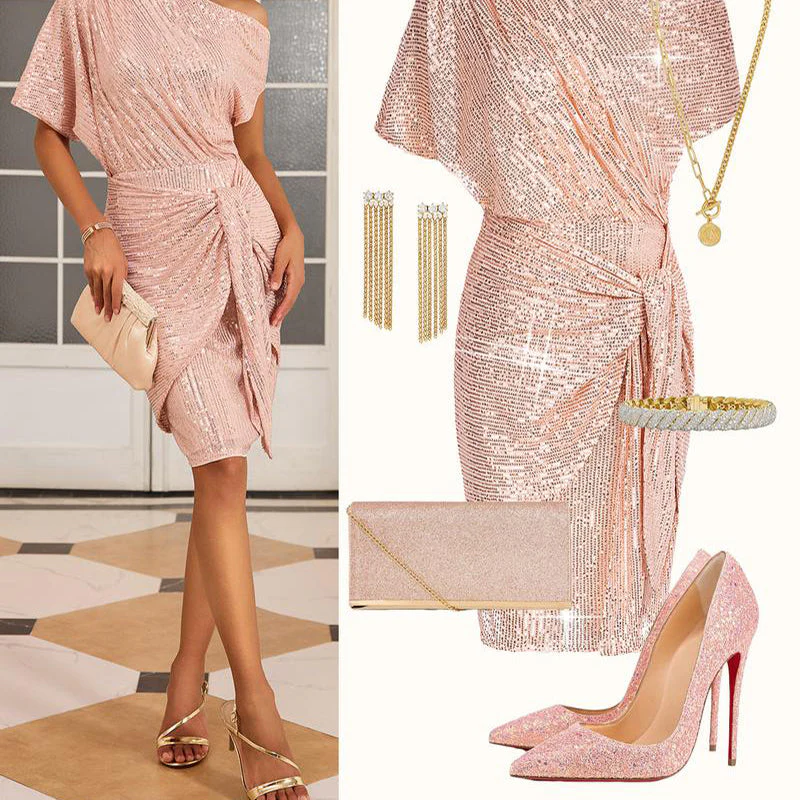 💃Last Day Sales - 49% OFF🎉Sparkly One-Shoulder Ruched Dress - Image 12