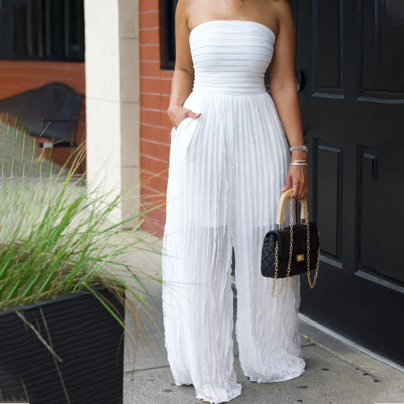 ⏳LAST DAY SALE 50% OFF💕Strapless Crinkle Wide-Leg Jumpsuit - Image 7