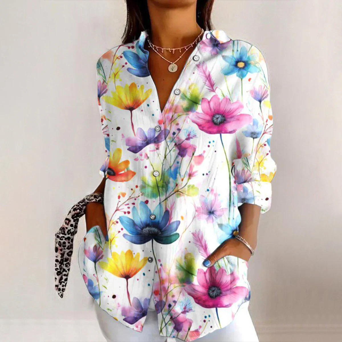 💖LAST DAY SALE 50% OFF💖Stylish Colorful Printed Lapel Long Sleeve Shirt - Image 5