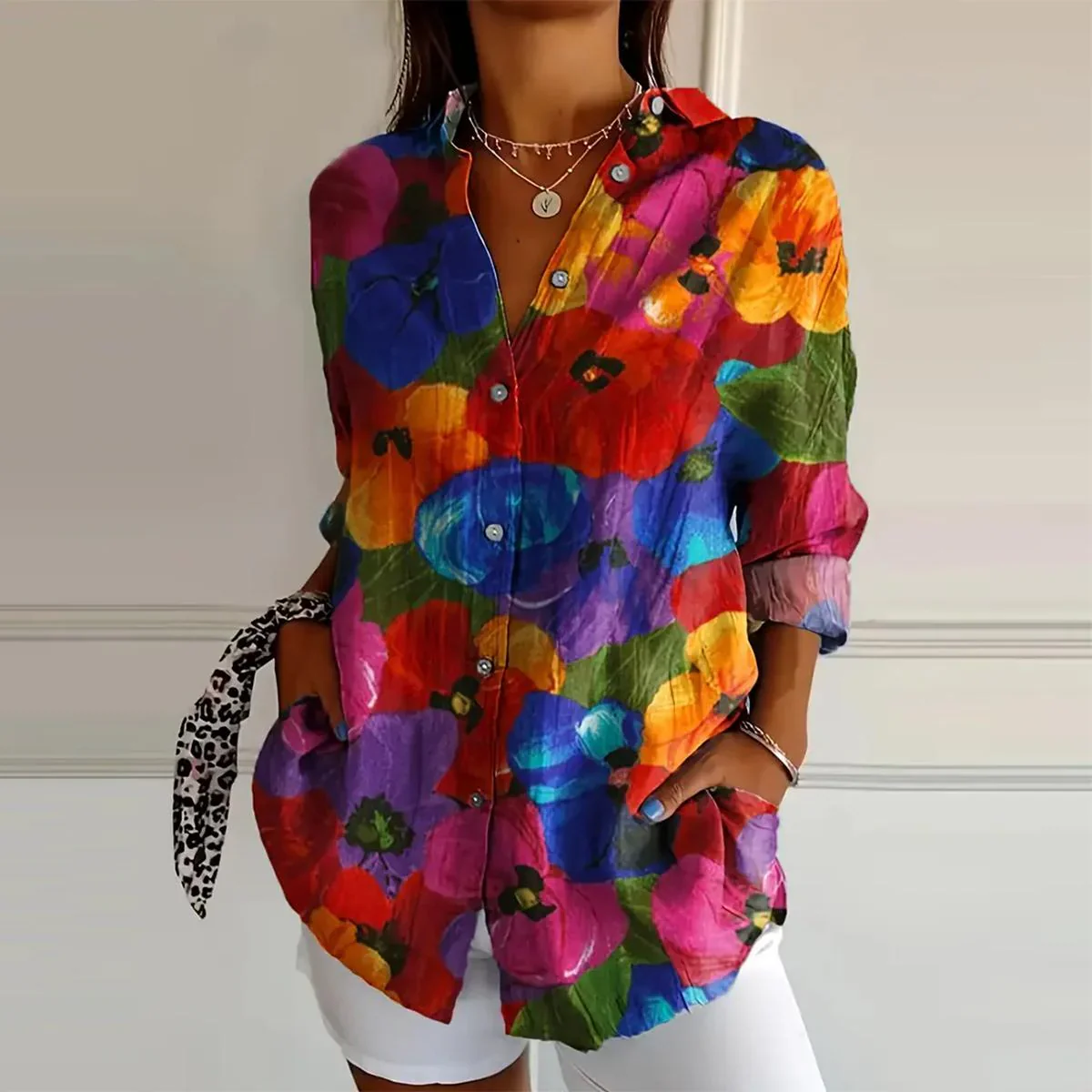💖LAST DAY SALE 50% OFF💖Stylish Colorful Printed Lapel Long Sleeve Shirt - Image 7