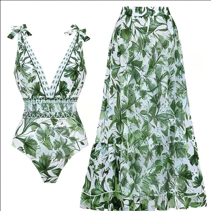 💃Last Day Special Sale 49% OFF🩱 V Neck Lace Up Printed One Piece Swimsuit and Skirt - Image 18